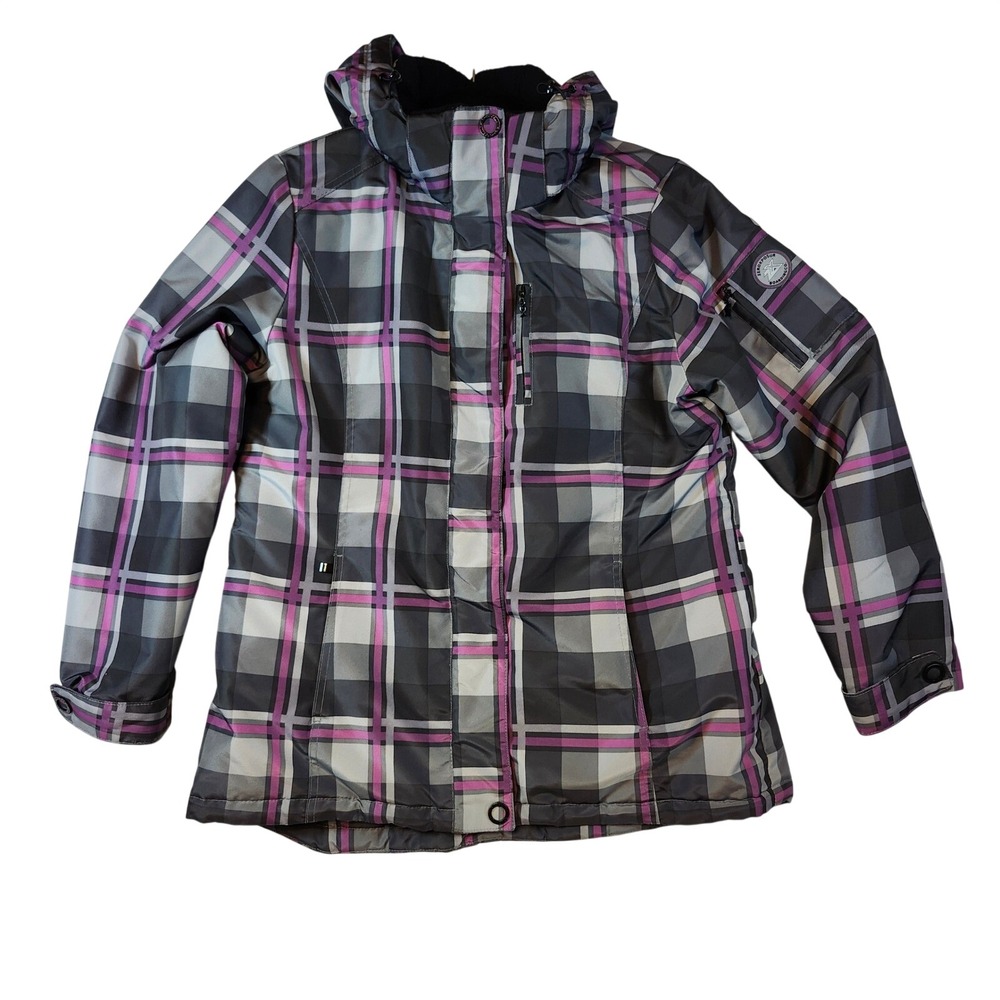 ZeroXposur Womens Grey Purple‎ Plaid Ski Snowboard Jacket Hooded Large